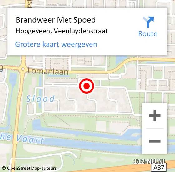 Locatie op kaart van de 112 melding: Brandweer Met Spoed Naar Hoogeveen, Veenluydenstraat op 9 augustus 2014 09:08