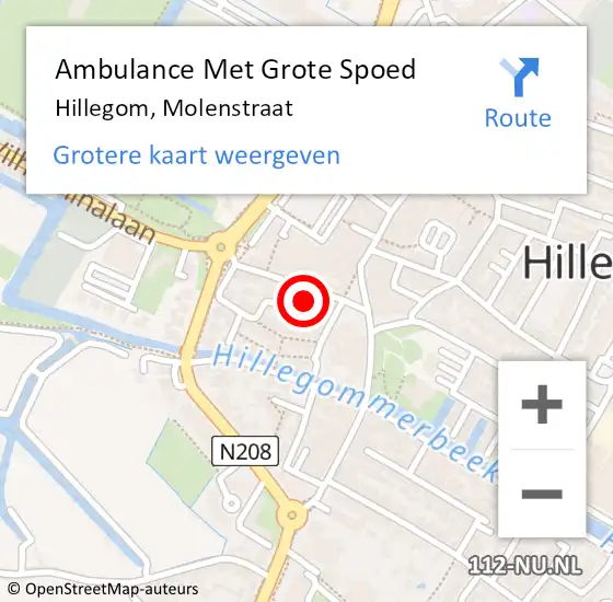 Locatie op kaart van de 112 melding: Ambulance Met Grote Spoed Naar Hillegom, Molenstraat op 21 december 2022 15:46