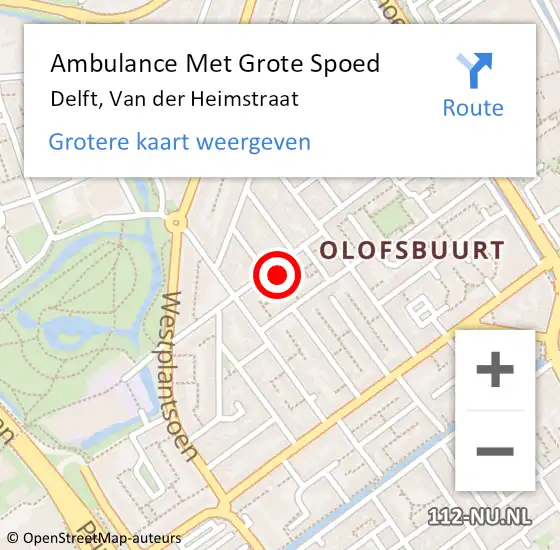 Locatie op kaart van de 112 melding: Ambulance Met Grote Spoed Naar Delft, Van der Heimstraat op 21 december 2022 15:53