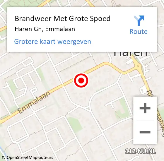 Locatie op kaart van de 112 melding: Brandweer Met Grote Spoed Naar Haren Gn, Emmalaan op 21 december 2022 16:28