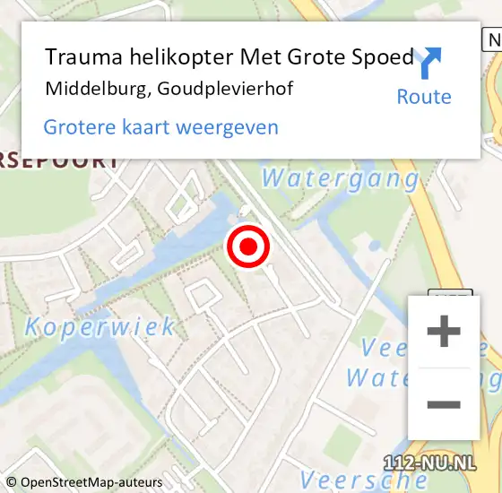 Locatie op kaart van de 112 melding: Trauma helikopter Met Grote Spoed Naar Middelburg, Goudplevierhof op 21 december 2022 17:25
