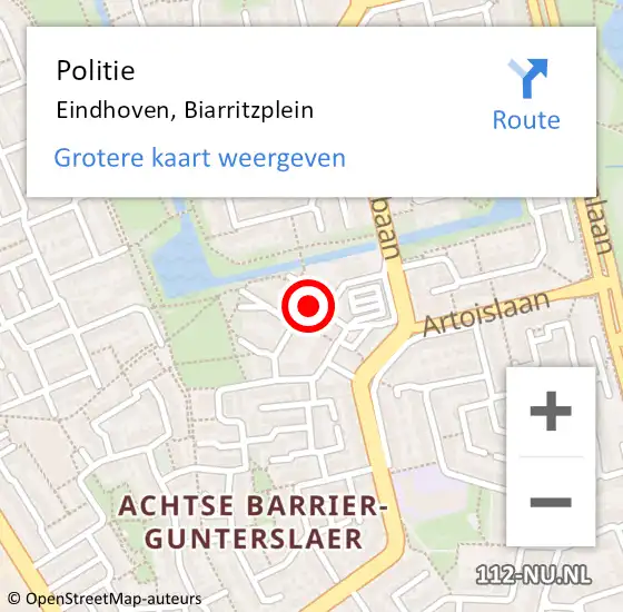 Locatie op kaart van de 112 melding: Politie Eindhoven, Biarritzplein op 21 december 2022 18:13