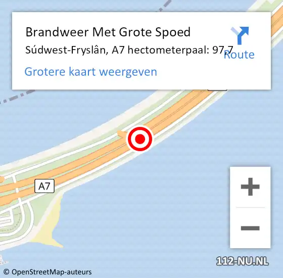 Locatie op kaart van de 112 melding: Brandweer Met Grote Spoed Naar Súdwest-Fryslân, A7 hectometerpaal: 97,7 op 21 december 2022 18:39