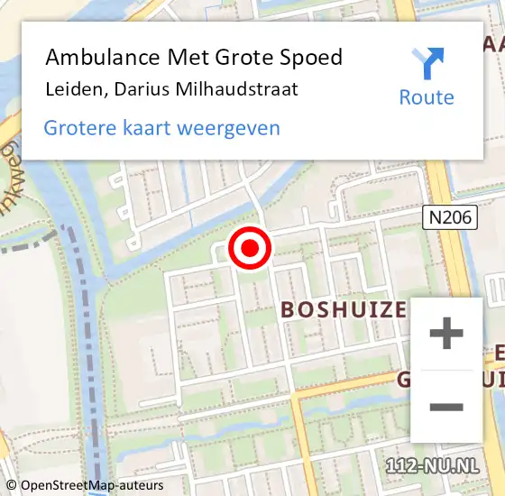 Locatie op kaart van de 112 melding: Ambulance Met Grote Spoed Naar Leiden, Darius Milhaudstraat op 21 december 2022 18:39