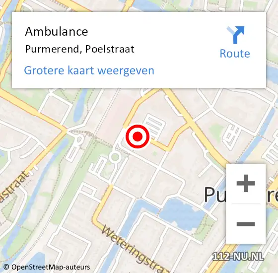 Locatie op kaart van de 112 melding: Ambulance Purmerend, Poelstraat op 21 december 2022 18:49