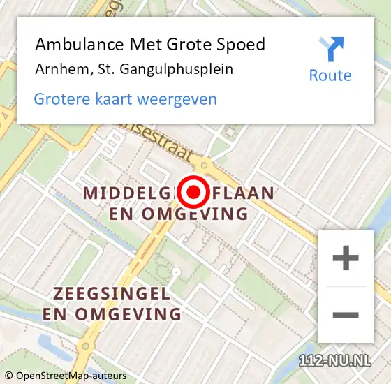 Locatie op kaart van de 112 melding: Ambulance Met Grote Spoed Naar Arnhem, St. Gangulphusplein op 21 december 2022 19:03