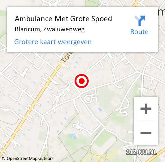 Locatie op kaart van de 112 melding: Ambulance Met Grote Spoed Naar Blaricum, Zwaluwenweg op 9 augustus 2014 09:47