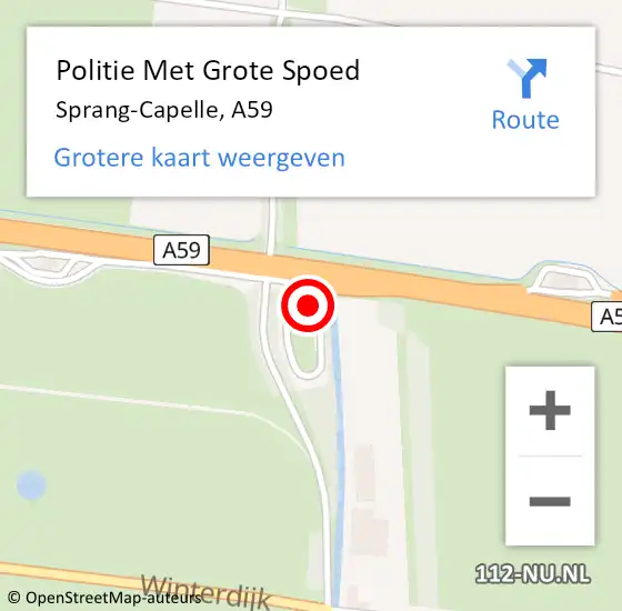 Locatie op kaart van de 112 melding: Politie Met Grote Spoed Naar Sprang-Capelle, A59 op 21 december 2022 19:46