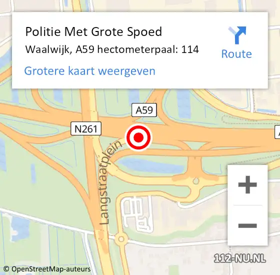 Locatie op kaart van de 112 melding: Politie Met Grote Spoed Naar Waalwijk, A59 hectometerpaal: 114 op 21 december 2022 19:47