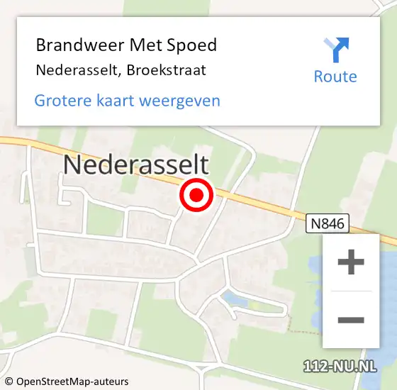 Locatie op kaart van de 112 melding: Brandweer Met Spoed Naar Nederasselt, Broekstraat op 21 december 2022 20:01