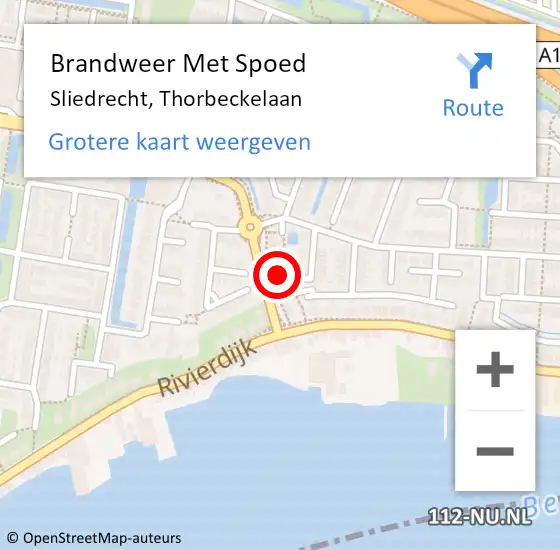 Locatie op kaart van de 112 melding: Brandweer Met Spoed Naar Sliedrecht, Thorbeckelaan op 21 december 2022 20:01