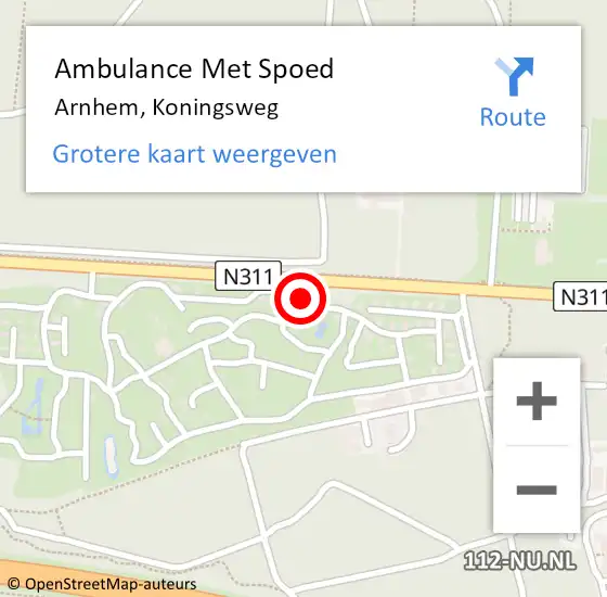 Locatie op kaart van de 112 melding: Ambulance Met Spoed Naar Arnhem, Koningsweg op 21 december 2022 20:05
