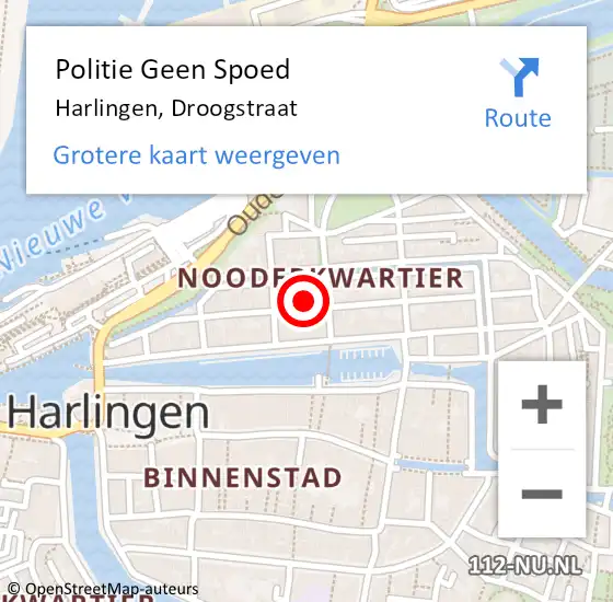 Locatie op kaart van de 112 melding: Politie Geen Spoed Naar Harlingen, Droogstraat op 21 december 2022 20:53