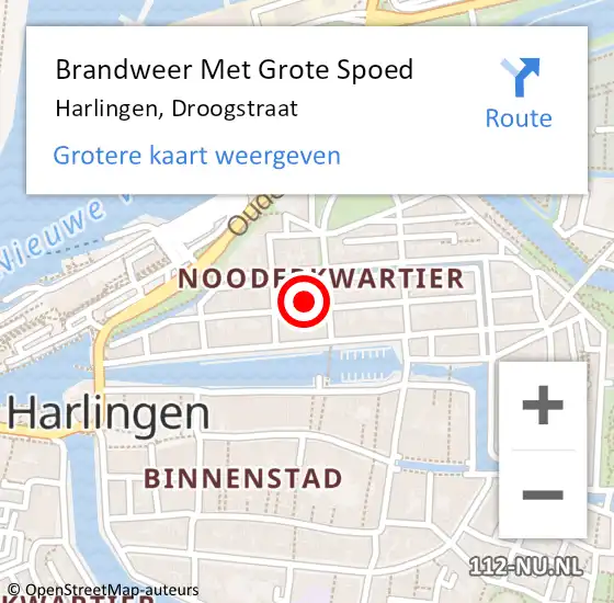 Locatie op kaart van de 112 melding: Brandweer Met Grote Spoed Naar Harlingen, Droogstraat op 21 december 2022 20:53