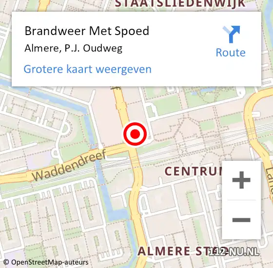 Locatie op kaart van de 112 melding: Brandweer Met Spoed Naar Almere, P.J. Oudweg op 21 december 2022 21:10
