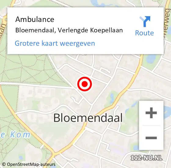 Locatie op kaart van de 112 melding: Ambulance Bloemendaal, Verlengde Koepellaan op 21 december 2022 21:13