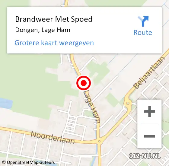 Locatie op kaart van de 112 melding: Brandweer Met Spoed Naar Dongen, Lage Ham op 21 december 2022 21:59