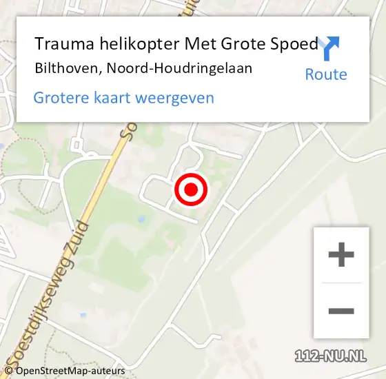 Locatie op kaart van de 112 melding: Trauma helikopter Met Grote Spoed Naar Bilthoven, Noord-Houdringelaan op 21 december 2022 22:03