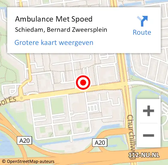 Locatie op kaart van de 112 melding: Ambulance Met Spoed Naar Schiedam, Bernard Zweersplein op 21 december 2022 22:06