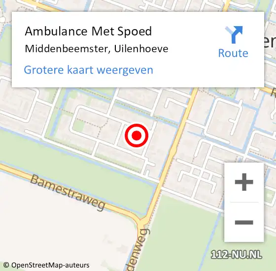 Locatie op kaart van de 112 melding: Ambulance Met Spoed Naar Middenbeemster, Uilenhoeve op 21 december 2022 22:06