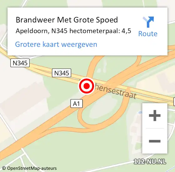 Locatie op kaart van de 112 melding: Brandweer Met Grote Spoed Naar Apeldoorn, N345 hectometerpaal: 4,5 op 21 december 2022 22:25