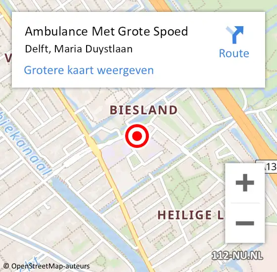 Locatie op kaart van de 112 melding: Ambulance Met Grote Spoed Naar Delft, Maria Duystlaan op 21 december 2022 22:34