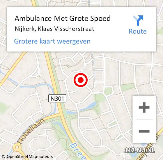 Locatie op kaart van de 112 melding: Ambulance Met Grote Spoed Naar Nijkerk, Klaas Visscherstraat op 21 december 2022 22:57