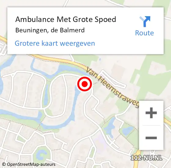 Locatie op kaart van de 112 melding: Ambulance Met Grote Spoed Naar Beuningen, de Balmerd op 21 december 2022 23:17