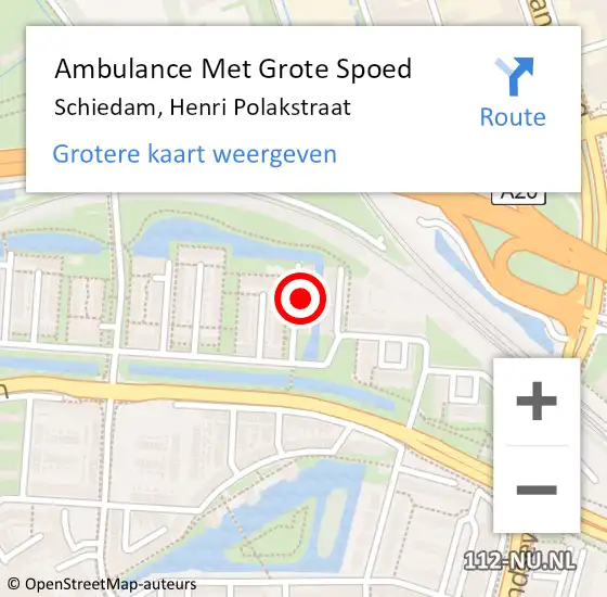Locatie op kaart van de 112 melding: Ambulance Met Grote Spoed Naar Schiedam, Henri Polakstraat op 22 december 2022 00:11