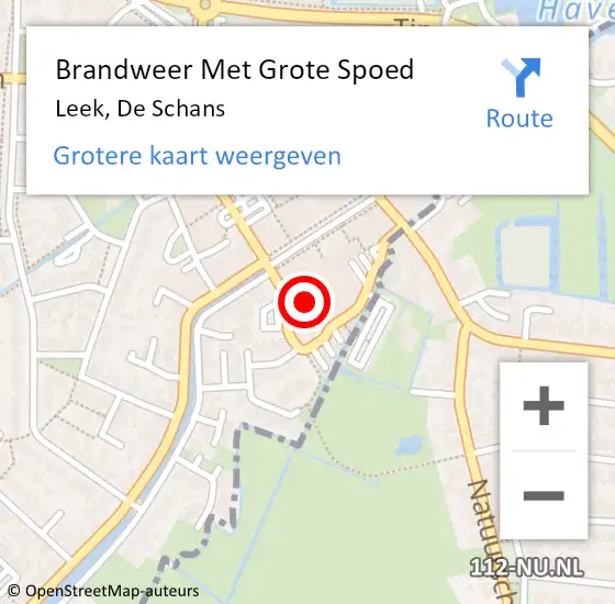 Locatie op kaart van de 112 melding: Brandweer Met Grote Spoed Naar Leek, De Schans op 9 augustus 2014 10:13