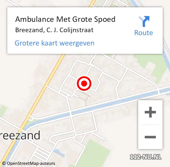 Locatie op kaart van de 112 melding: Ambulance Met Grote Spoed Naar Breezand, C. J. Colijnstraat op 22 december 2022 00:40