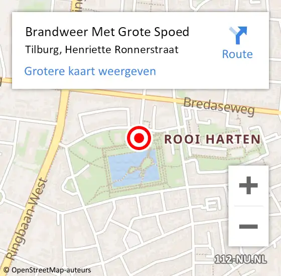 Locatie op kaart van de 112 melding: Brandweer Met Grote Spoed Naar Tilburg, Henriette Ronnerstraat op 22 december 2022 01:07