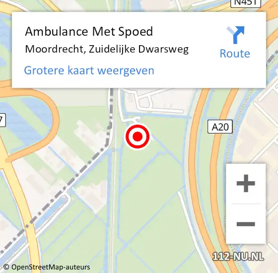 Locatie op kaart van de 112 melding: Ambulance Met Spoed Naar Moordrecht, Zuidelijke Dwarsweg op 22 december 2022 03:32