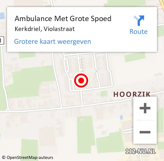 Locatie op kaart van de 112 melding: Ambulance Met Grote Spoed Naar Kerkdriel, Violastraat op 22 december 2022 05:06