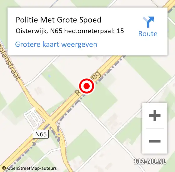 Locatie op kaart van de 112 melding: Politie Met Grote Spoed Naar Oisterwijk, N65 hectometerpaal: 15 op 22 december 2022 06:51