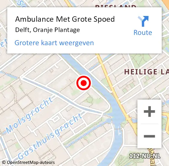 Locatie op kaart van de 112 melding: Ambulance Met Grote Spoed Naar Delft, Oranje Plantage op 22 december 2022 07:15