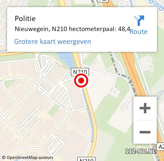 Locatie op kaart van de 112 melding: Politie Nieuwegein, N210 hectometerpaal: 48,4 op 22 december 2022 07:18