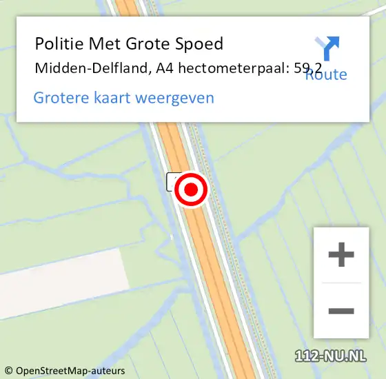 Locatie op kaart van de 112 melding: Politie Met Grote Spoed Naar Midden-Delfland, A4 hectometerpaal: 59,2 op 22 december 2022 07:21