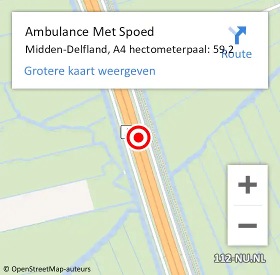 Locatie op kaart van de 112 melding: Ambulance Met Spoed Naar Midden-Delfland, A4 hectometerpaal: 59,2 op 22 december 2022 07:28