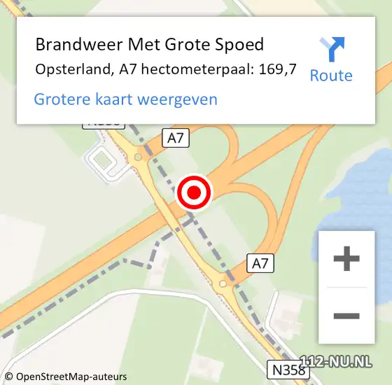 Locatie op kaart van de 112 melding: Brandweer Met Grote Spoed Naar Opsterland, A7 hectometerpaal: 169,7 op 22 december 2022 07:35