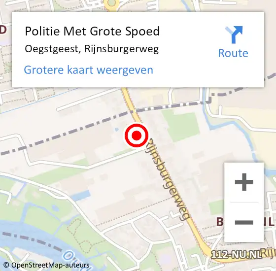 Locatie op kaart van de 112 melding: Politie Met Grote Spoed Naar Oegstgeest, Rijnsburgerweg op 22 december 2022 07:52