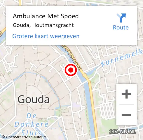 Locatie op kaart van de 112 melding: Ambulance Met Spoed Naar Gouda, Houtmansgracht op 22 december 2022 08:17