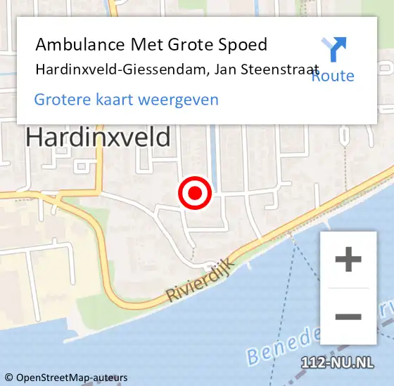 Locatie op kaart van de 112 melding: Ambulance Met Grote Spoed Naar Hardinxveld-Giessendam, Jan Steenstraat op 22 december 2022 08:22