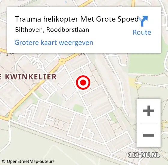 Locatie op kaart van de 112 melding: Trauma helikopter Met Grote Spoed Naar Bilthoven, Roodborstlaan op 22 december 2022 08:22