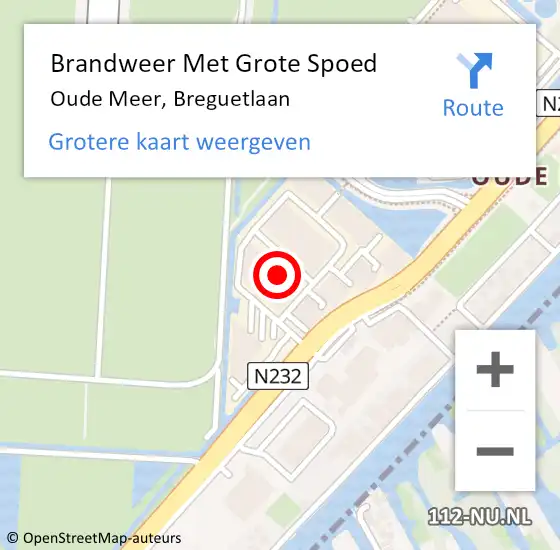 Locatie op kaart van de 112 melding: Brandweer Met Grote Spoed Naar Oude Meer, Breguetlaan op 22 december 2022 08:37