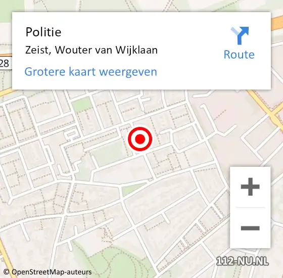 Locatie op kaart van de 112 melding: Politie Zeist, Wouter van Wijklaan op 22 december 2022 08:38