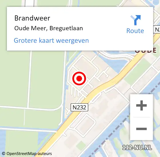 Locatie op kaart van de 112 melding: Brandweer Oude Meer, Breguetlaan op 22 december 2022 08:43