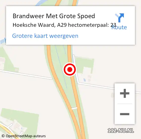 Locatie op kaart van de 112 melding: Brandweer Met Grote Spoed Naar Hoeksche Waard, A29 hectometerpaal: 23 op 22 december 2022 08:44