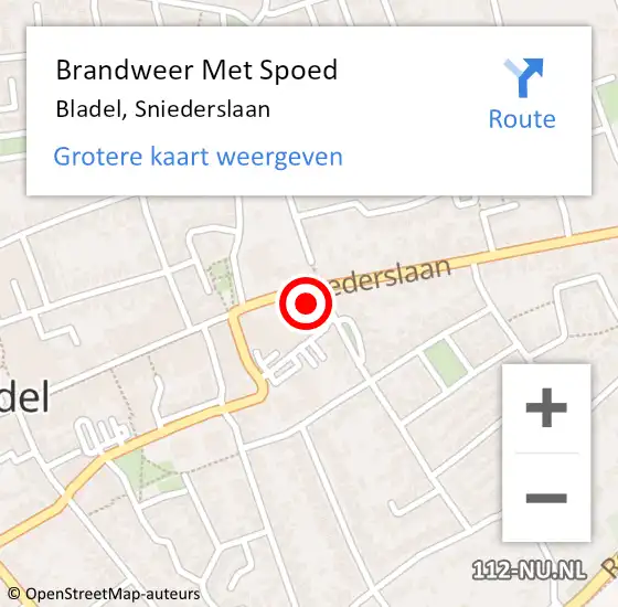 Locatie op kaart van de 112 melding: Brandweer Met Spoed Naar Bladel, Sniederslaan op 22 december 2022 08:53