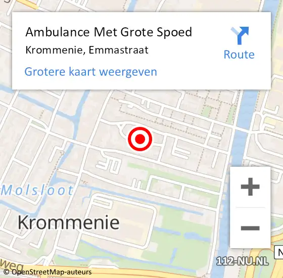 Locatie op kaart van de 112 melding: Ambulance Met Grote Spoed Naar Krommenie, Emmastraat op 22 december 2022 09:46